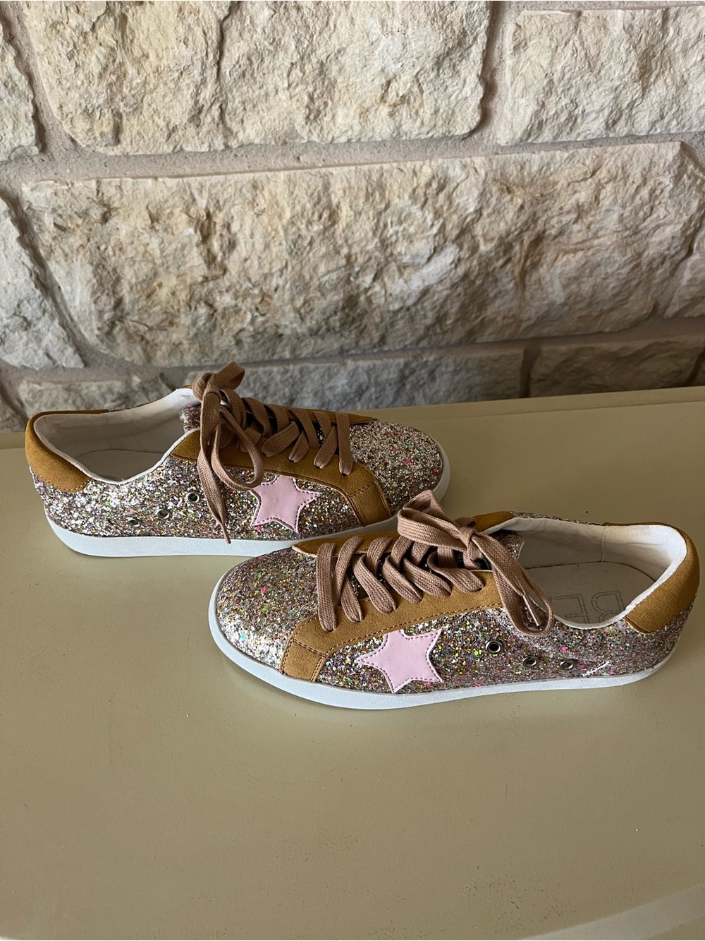 Beach By Matisse Glitter Accent Sneakers in Pink and Tan - Picture 2 of 3